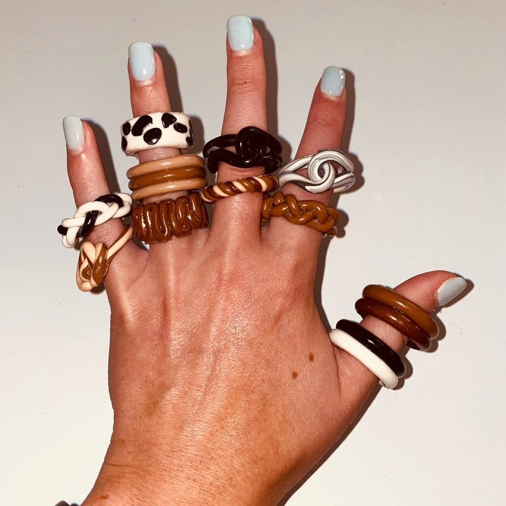 Chunky clay rings - neutral set of 5